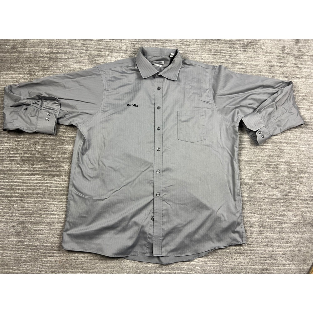 Joseph Abboud Shirt Mens 17.5 34/35 Gray Publix Herringbone Cotton Non-Iron